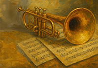 sketch trumpet and music